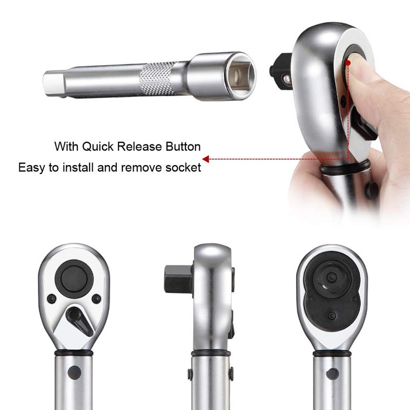 BULLTOOLS 1/2-inch Drive Click Torque Wrench Set Dual-Direction Adjustable 90-tooth Torque Wrench with Buckleï¼ˆ10-160ft.lb / 10-220Nmï¼‰ - Image 3